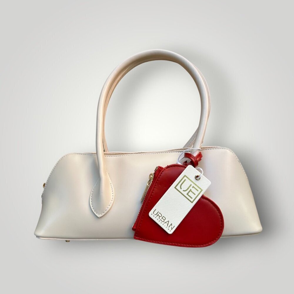 Urban Expressions Oatmilk Double Handle Handbag with Red Heart Zipper Pouch